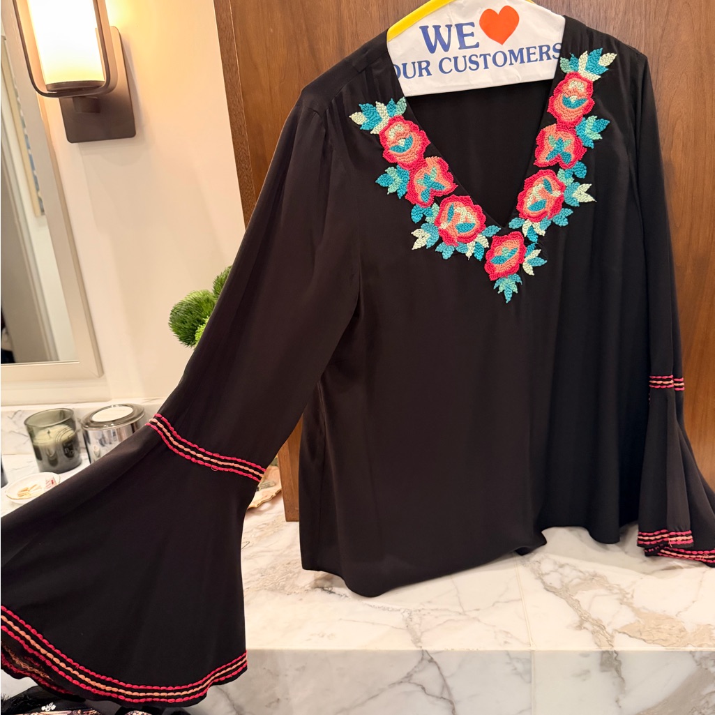 Nanette Lepore Black Blouse With Colorful Embroidery